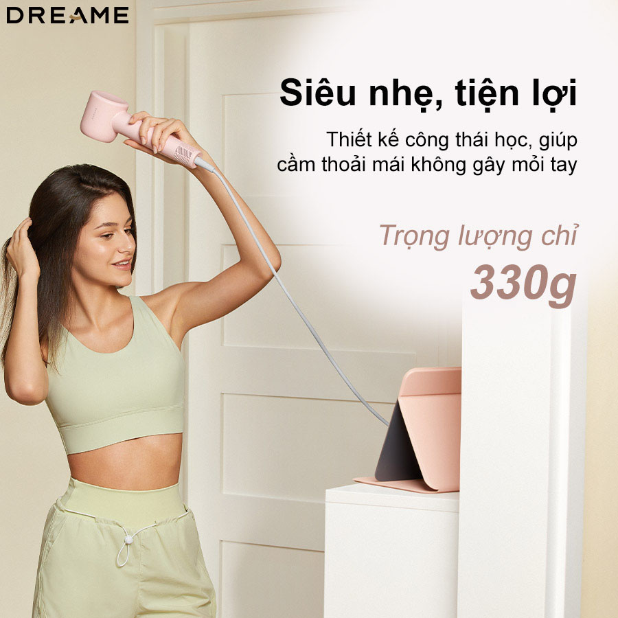 Máy sấy tóc Dreame Hair Gleam có trọng lượng 330g, cầm nắm nhẹ nhàng và tiện lợi.