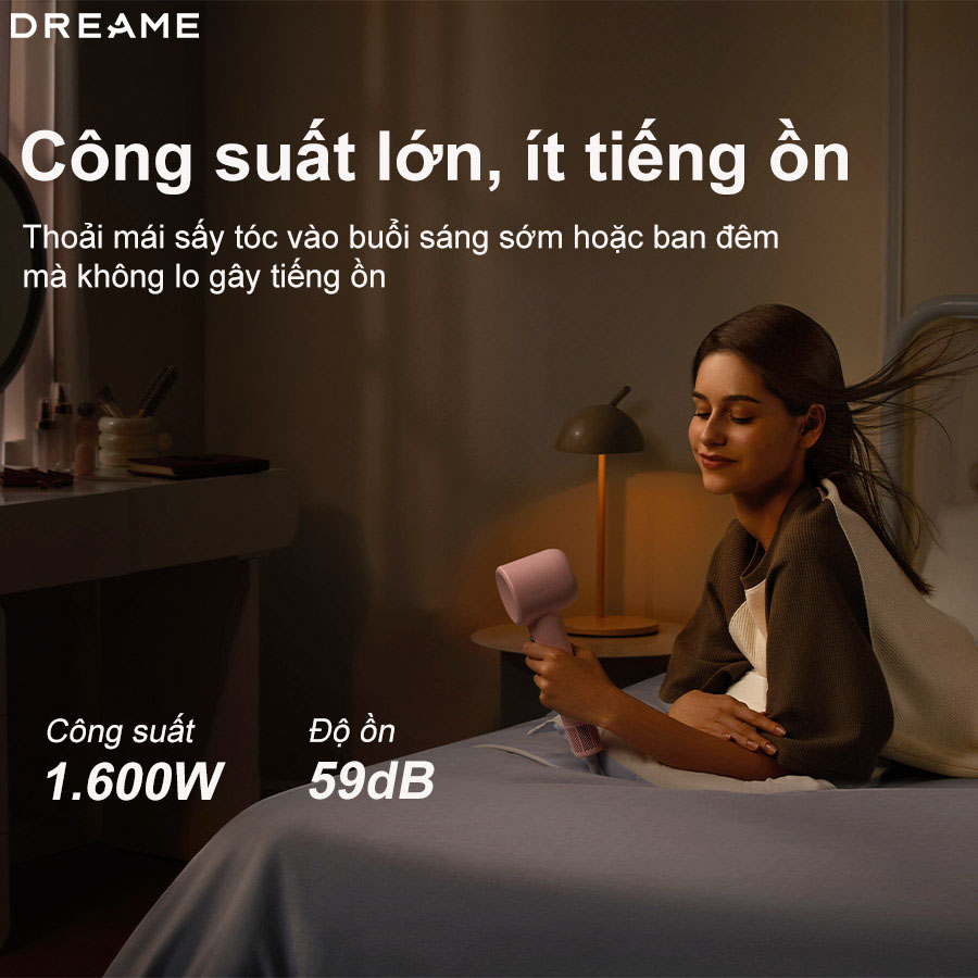 Máy sấy tóc siêu êm Dreame Hair Gleam với độ ồn thấp 59dB