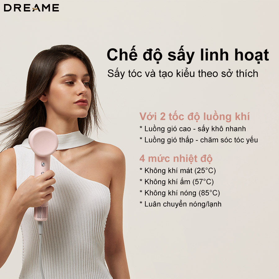 Các chế độ sấy linh hoạt của Dreame Hair Gleam (4 nhiệt, 2 tốc độ gió)