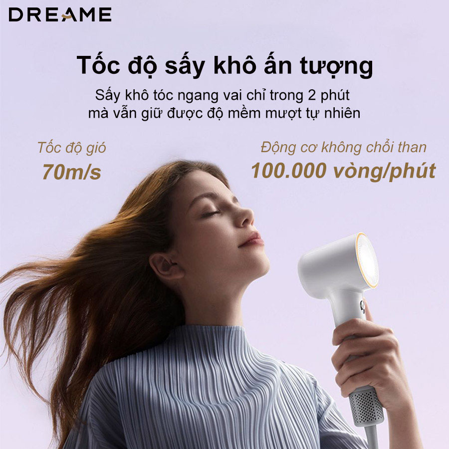 Máy sấy tóc tốc độ cao Dreame Hair Mini 100.000 vòng/phút sấy khô 2 phút