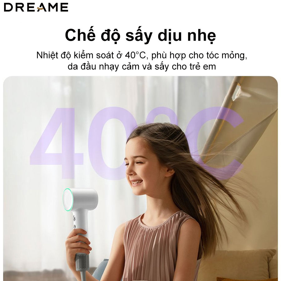 Chế độ sấy 40°C an toàn cho trẻ em da đầu nhạy cảm
