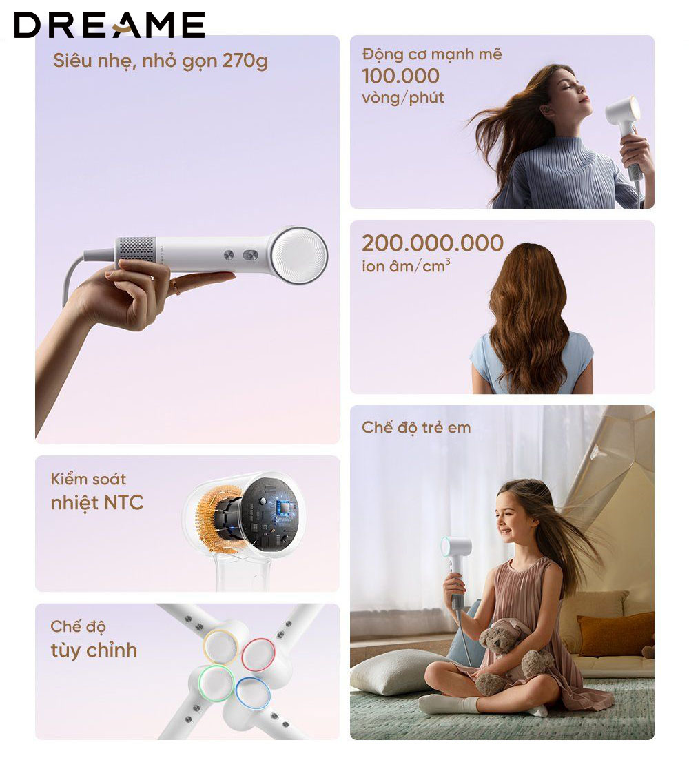 Máy sấy tóc Dreame Hair Mini 270g thiết kế nhỏ gọn tiện lợi du lịch